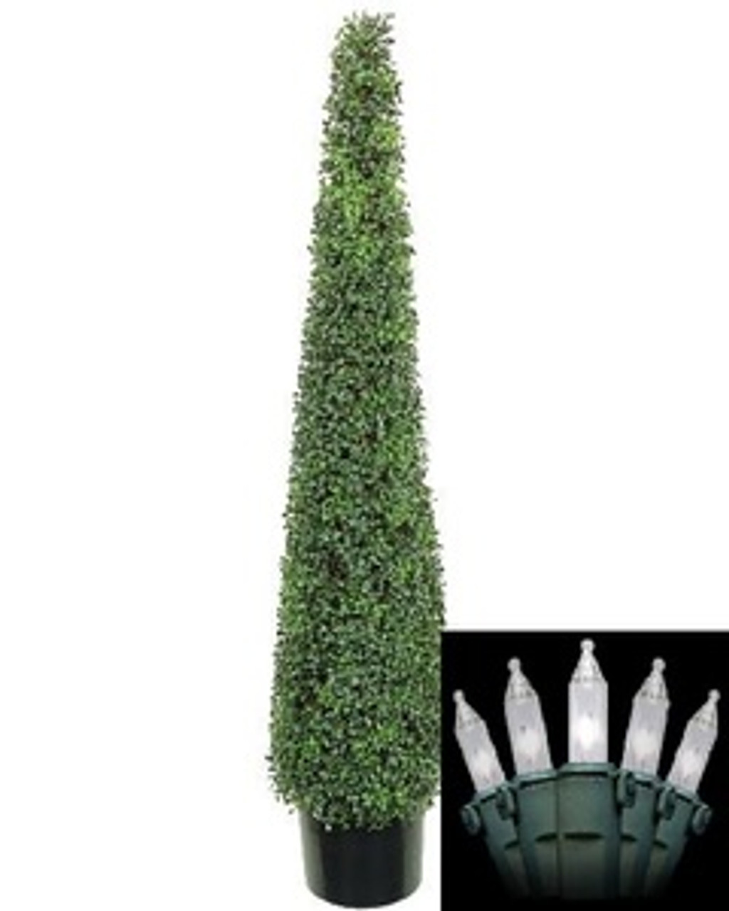 One 5 foot Artificial Boxwood Cone Tower Topiary Tree Potted Lights UV